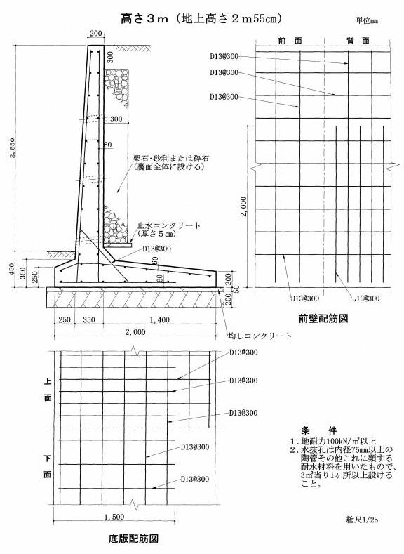 ダイヤ設計　擁壁高さ3ｍの図例