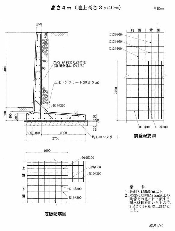 ダイヤ設計　擁壁高さ4ｍの図例