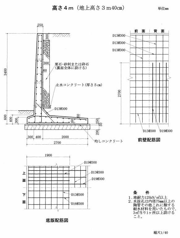 ダイヤ設計　擁壁高さ4ｍの図例